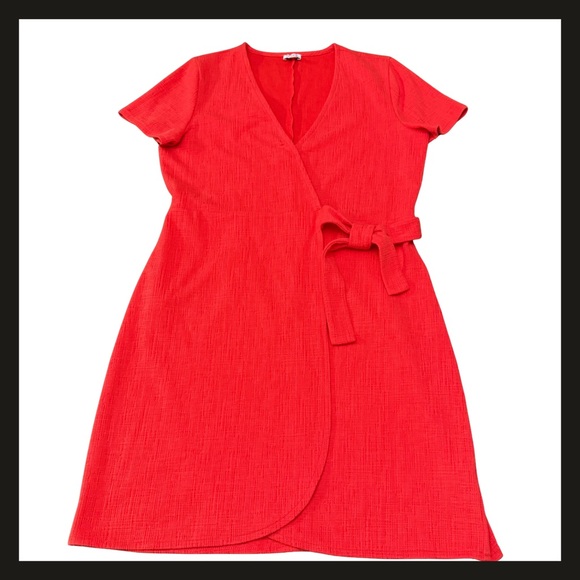 J.Crew Red Faux Wrap Slip On Dress Women’s Medium SP20 AK924 Midi Viscose EUC - Picture 6 of 12